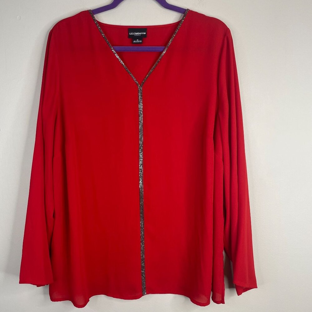 Liz Claiborne Romantic Top Women 1X Pullover Beaded Elegant Party Tunic Colorful